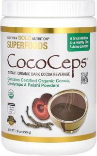 California Gold Nutrition CocoCeps, Organic Cocoa, Cordyceps & Reishi, Instant Organic Dark Cocoa Beverage, 7.9 oz (225 g)
