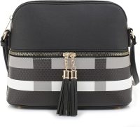 SG SUGU Lightweight Medium Dome Crossbody Bag Shoulder Bag with Tassel | Plaid Pattern